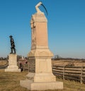 Gettysburg, Pennsylvania, USA February 6, 2022 Two monuments along Emmitsburg Road, the 11th Massachusetts and one dedicated to Un