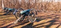 Gettysburg, Pennsylvania, USA March 14, 2021 Confederate cannons lined up on Confederate Avenue Royalty Free Stock Photo