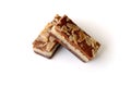 Gevulde speculaas (brown spiced biscuit) on white