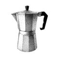 Geyser coffee maker. Moka pot. Italian Moka Express. Vector hand drawn illustration in vintage engraved style. Realistic Royalty Free Stock Photo