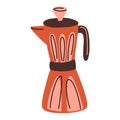 Geyser coffee maker. Coffee pot. Kitchen equipment. Traditional Italian style metallic coffee maker. Trendy vector illustration