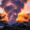 The geyser are dark rocks and sparse vegetation typical of volcanic Royalty Free Stock Photo
