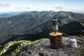 geyser kettle. making coffee in mountains with butane propane stove
