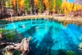 Geyser lake in autumn Altai mountains, Siberia, Russia