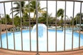 Geyser in a pool at a luxury spa resort in Brazil, hot water pools and tropical trees. panoramic. wide angle Royalty Free Stock Photo