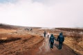 Geyser Valley in the southwest of Iceland. The famous tourist attraction Geysir. Geothermal zone Haukadalur. Strokkur