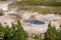 Geysers and hot springs along the Porcelain Basin Trail in Norris Geyser Basin at Yellowstone National Park Royalty Free Stock Photo