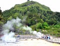 Geysers, Volcano Caldera Hot Springs Fumarole Bubbling Smoking in Furnas, Sao Miguel, Azores, Portugal Royalty Free Stock Photo