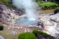 Geysers, Volcano Caldera Hot Springs Fumarole Bubbling Smoking in Furnas, Sao Miguel, Azores, Portugal Royalty Free Stock Photo