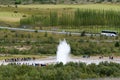 Geysir is just an irregular jet. It can take years between eruptions. Therefore, the smaller Strokkur is under siege