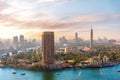 Gezira island on the Nile at sunset, exclusive aerial view of Cairo, Egypt Royalty Free Stock Photo