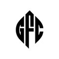 GFC circle letter logo design with circle and ellipse shape. GFC ellipse letters with typographic style. The three initials form a Royalty Free Stock Photo
