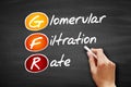 GFR - Glomerular Filtration Rate acronym, concept on blackboard Royalty Free Stock Photo