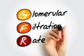 GFR Glomerular Filtration Rate - blood test that checks how well your kidneys are working, acronym text concept background