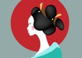 Portrait of the young Japanese girl ancient hairstyle. Geisha, maiko, princess. Traditional Asian woman style. Print, poster Royalty Free Stock Photo