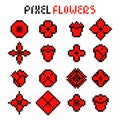 Set of various red pixel flowers