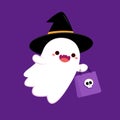 Cute ghost floating for Trick or Treat. Funny spooky boo character.