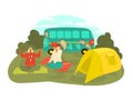 Ggrandparents traveling, grandfather, grandmother doing yoga, family leisure, retirement, happy vacation, flat vector