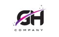 GH G H Black Letter Logo Design with Purple Magenta Swoosh