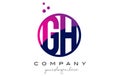 GH G H Circle Letter Logo Design with Purple Dots Bubbles