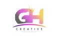 GH G H Letter Logo Design with Magenta Dots and Swoosh