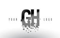 GH G H Pixel Letter Logo with Digital Shattered Black Squares