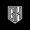 GH Logo monogram shield geometric black line inside white shield color design