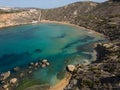 Ghajn Tuffieha Bay Malta Riviera beach aerial with beautiful rock formation in turquoise sea Royalty Free Stock Photo