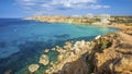 Ghajn Tuffieha, Malta - Panoramic skyline view of Golden Bay, Ma Royalty Free Stock Photo