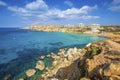 Ghajn Tuffieha, Malta - Panoramic skyline view of Golden Bay Royalty Free Stock Photo