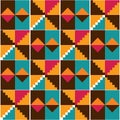 Ghana African tribal Kente cloth style vector seamless textile pattern, geometric nwentoma design in orange, red, brown and turquo Royalty Free Stock Photo