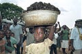 Child labor on the Ghanaian market of Abease Royalty Free Stock Photo