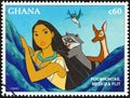 GHANA - CIRCA 1996: A stamp printed in Ghana shows Pocahontas, Meeko and Flit, circa 1996.