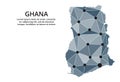 Ghana communication network map. Vector image of a low poly global map with city lights. Map in the form of triangles and dots
