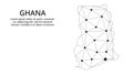 Ghana communication network map. Vector low poly image of a global map with lights in the form of cities. Map in the form of a