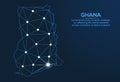Ghana communication network map. Vector low poly image of a global map with lights in the form of cities. Map in the form of a