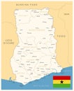 Ghana - detailed map with administrative divisions and country flag