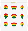 Ghana flag, set of location pin icons of Ghana flag Royalty Free Stock Photo