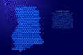 Ghana map from 3D classic blue color cubes isometric abstract concept, square pattern, angular geometric shape, glowing stars.