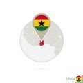 Ghana map and flag in circle. Map of Ghana, Ghana flag pin. Map Royalty Free Stock Photo