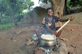 Village life with cooking Ghanaian young woman