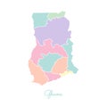 Ghana region map: colorful with white outline.