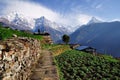 Ghandruk Village with Annapurna South at the background in the Annapurna Region Royalty Free Stock Photo
