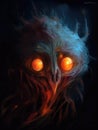 A ghastly creature stalks the night its eyes blazing like the last embers of a dying flame. Gothic art. AI generation