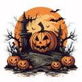 Halloween Pumpkin Moonlit Night Illustration Background Royalty Free Stock Photo