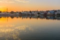 Ghats at Pushkar lake at sunset in Rajasthan. India Royalty Free Stock Photo