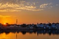 Ghats at Pushkar lake at sunset in Rajasthan. India Royalty Free Stock Photo