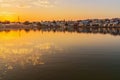 Ghats at Pushkar lake at sunset in Rajasthan. India Royalty Free Stock Photo