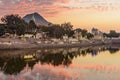 Ghats at Pushkar lake at sunset in Rajasthan. India Royalty Free Stock Photo