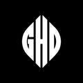 GHD circle letter logo design with circle and ellipse shape. GHD ellipse letters with typographic style. The three initials form a
